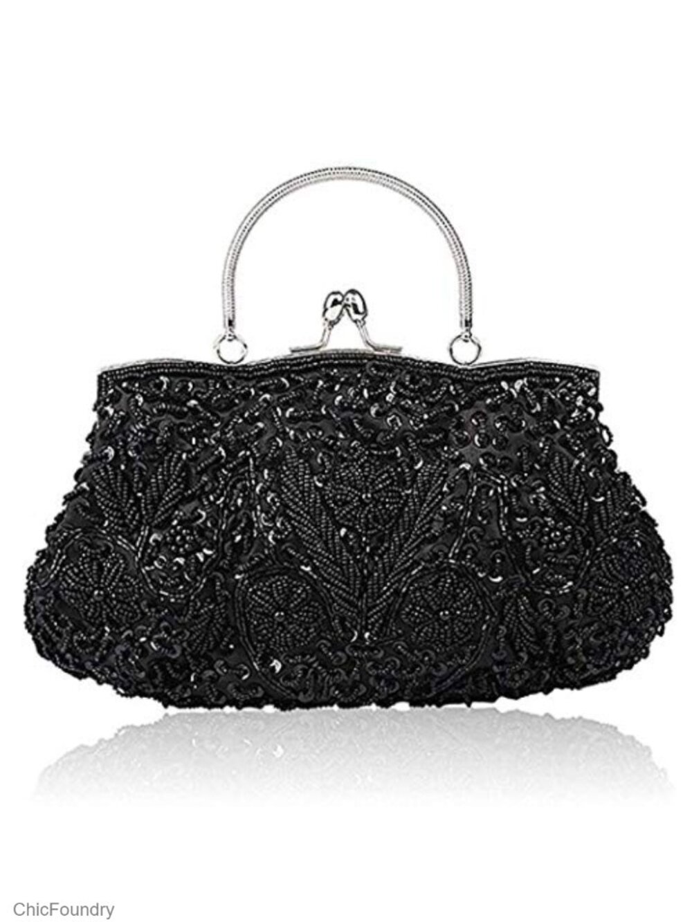 Beaded Sequin Flower Evening Clutch Large Wristlet Formal Prom Wedding Bag